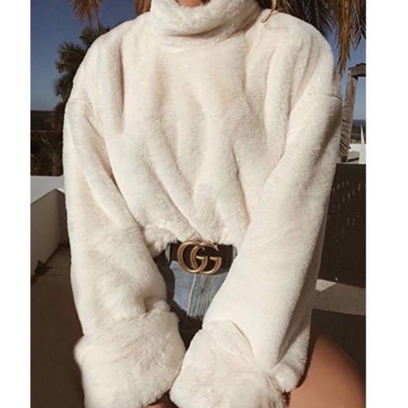 Tops - Winter Faux Fur Pullover Mock-neck Sweater Shirt